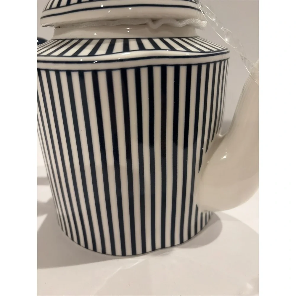 Monterey Bay‎ Dark Blue Stripes Fine Porcelain Teapot & Lid Large B81